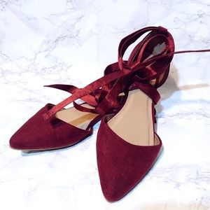 CR Burgundy Pointed Ballet Flats